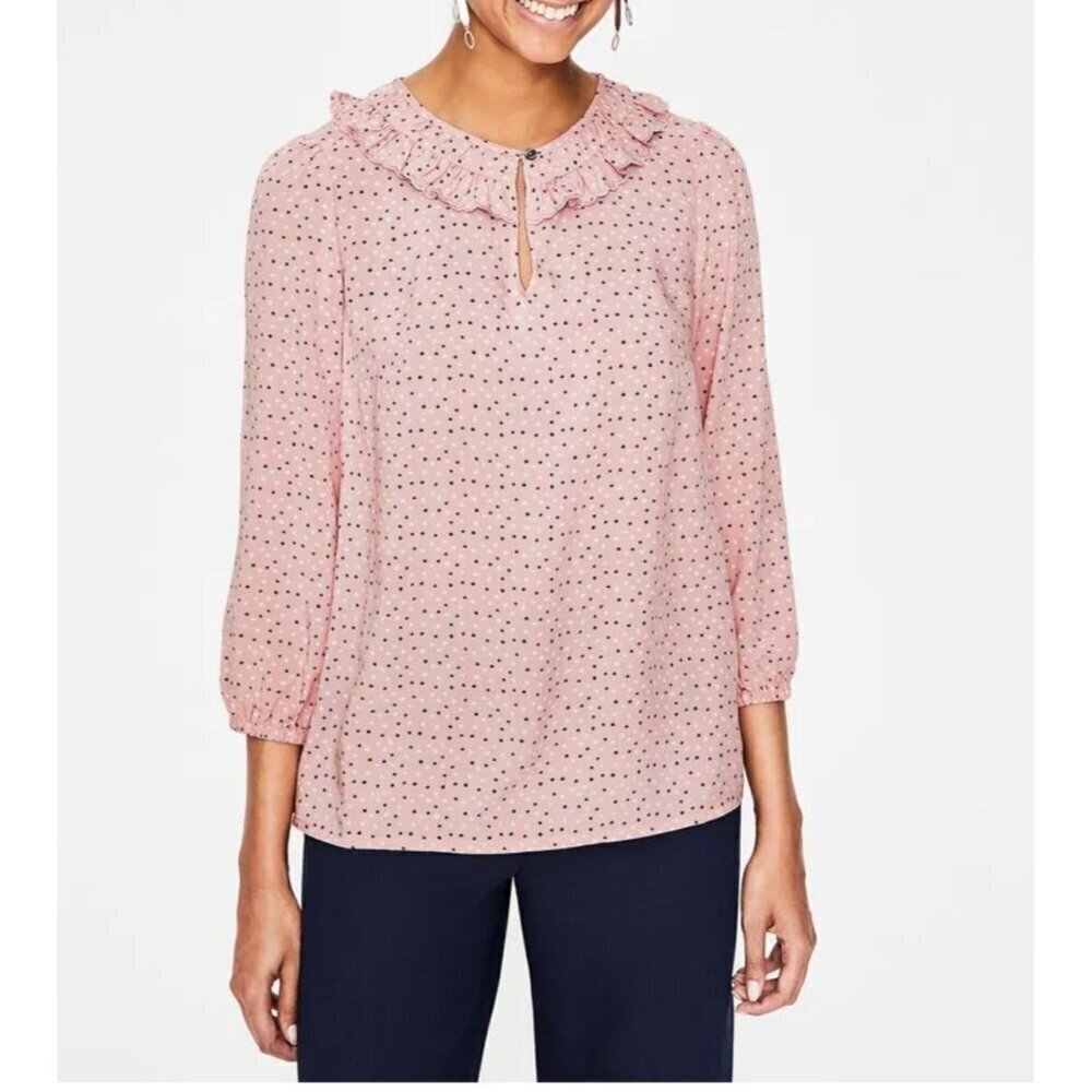 Boden Scallop Frill top sz 8 women pink stars ruffle neck